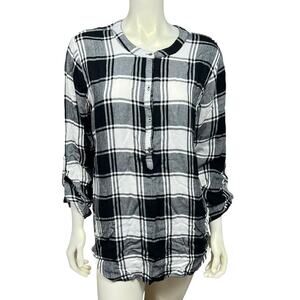 Eddie Bauer XL Black & White Plaid Button-Down Top